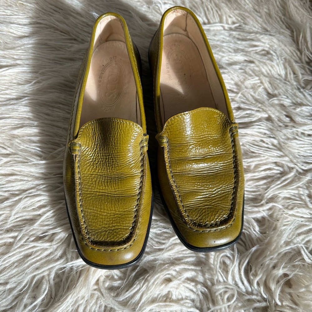 Tod's Olive Green Leather Penny Loafers